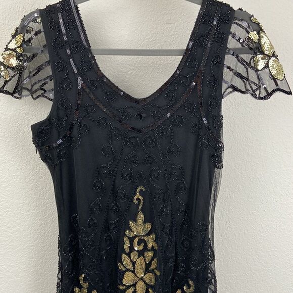 Beaded All Over Flapper Flutter Sleeve Costume Dress size Medium 100% Polyester - Picture 3 of 12
